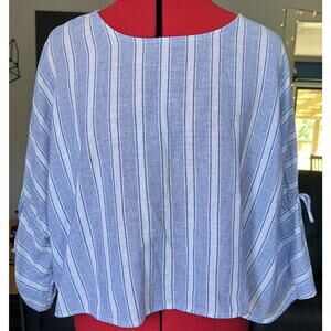 HOMMAGE From Los Angeles Womens Boho Top Striped Blue White Size Large